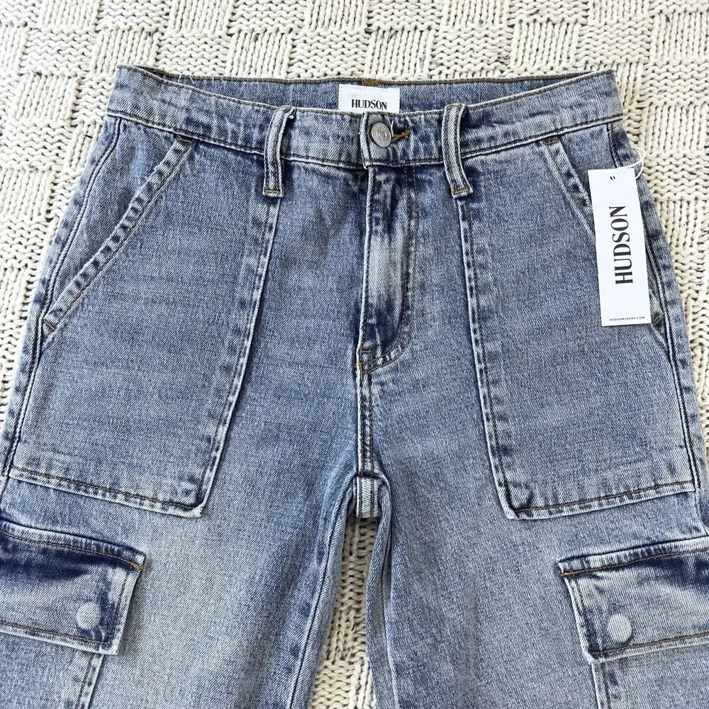 NWT Hudson Rosalie Avila High Waist Wide Leg Cargo Jeans Women 26 Light Wash
